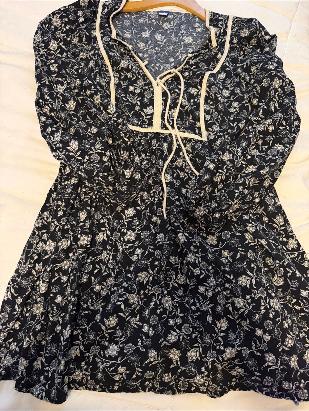 Old Navy Black Floral Mini Dress with Cream Trim
